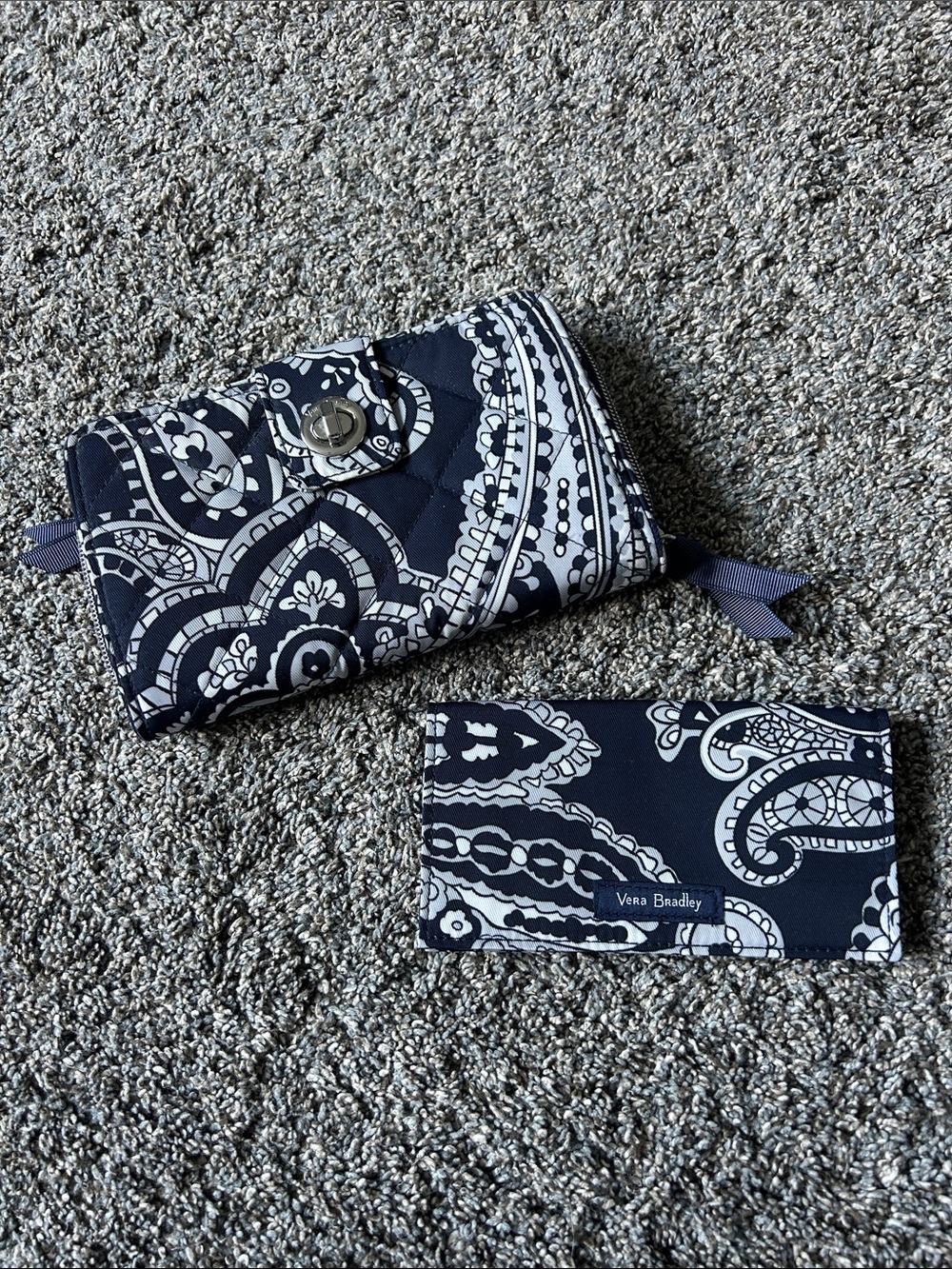 Vera Bradley Navy and White Paisley Quilted Wallet with Card Case